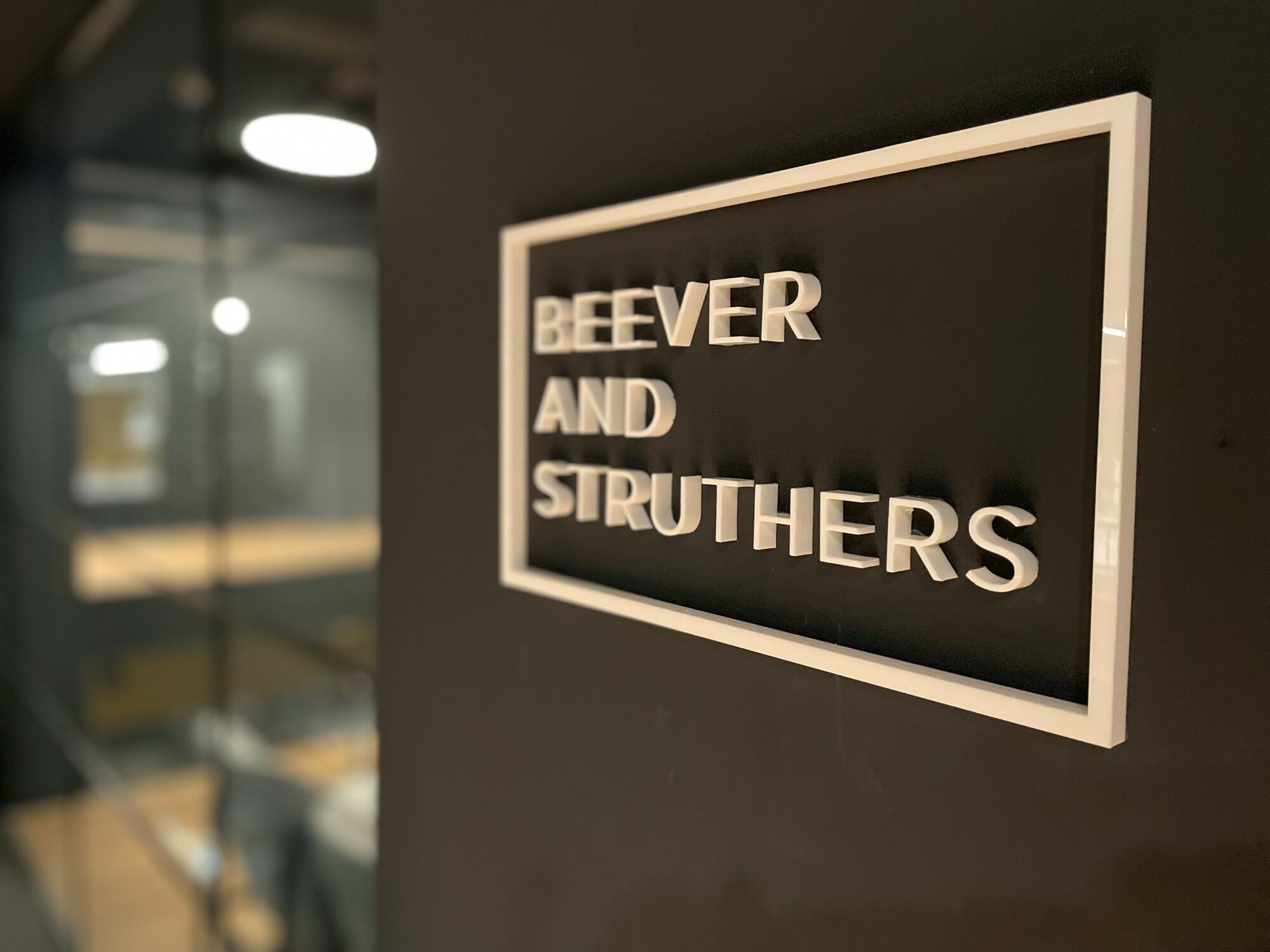 Beevers and Struthers logo as a sign on the wall.
