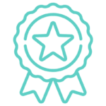 Mint green rosette icon with star in middle