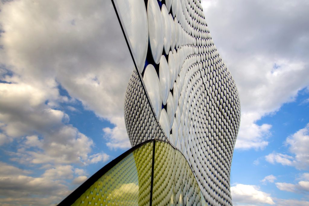 External image of the Grand Central Shopping Centre featuring abstract cladding with a repeating pattern.